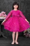 Pink Sequins Embellished Party Wear Frock with Bow Detail For Girls