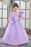 Lavender One-Shoulder Bow Embroidered Party Gown for Girls