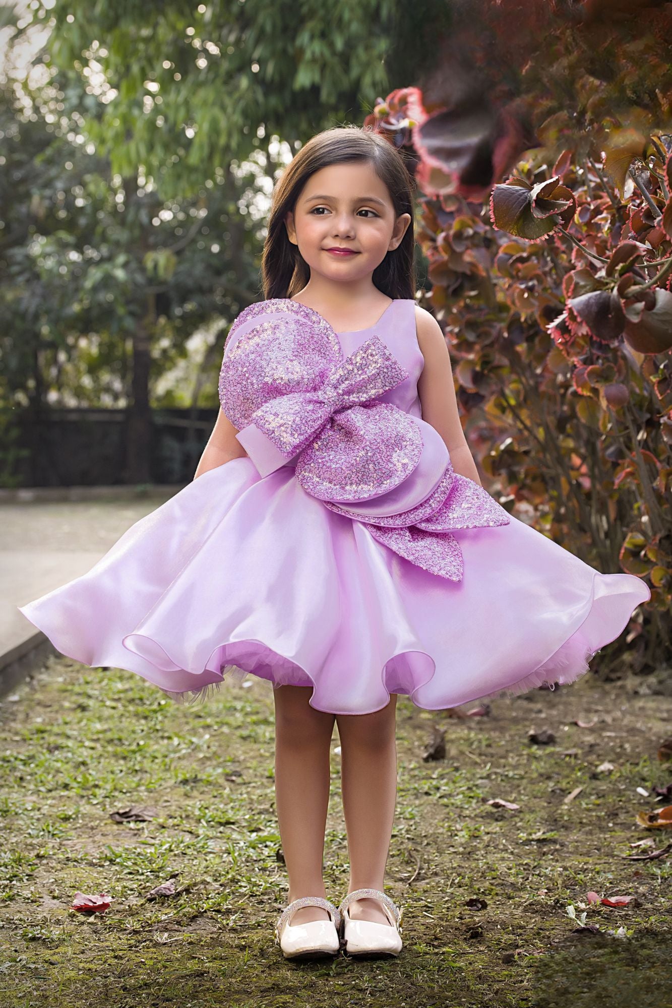 Lilac Statement Floral Party Wear Frock for Girls