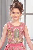 Pink Embroidered Lehenga Choli Set For Girls