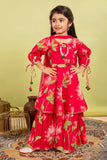 Girls Rani Pink Floral Print Sharara Set – Stylish Ethnic Wear