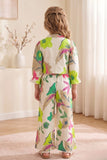 Girls Cream With Floral Printed Casual Co-Ord Set
