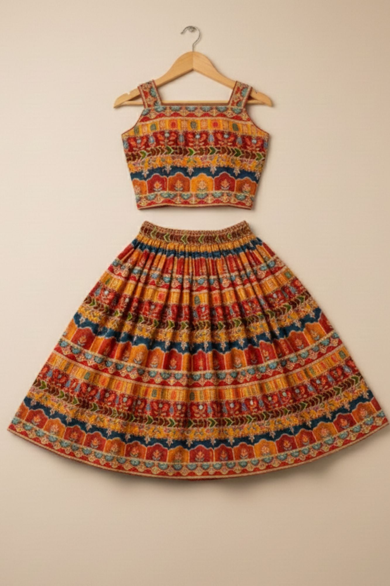 Yellow With Multicolor Printed Ethnic Lehenga Choli For Girls
