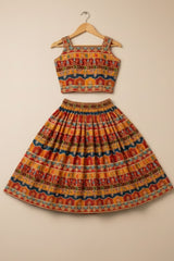 Yellow With Multicolor Printed Ethnic Lehenga Choli For Girls