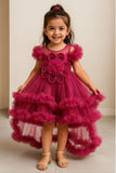 Raspberry Pink Ruffle Gown with 3D Floral Appliqué For Girls