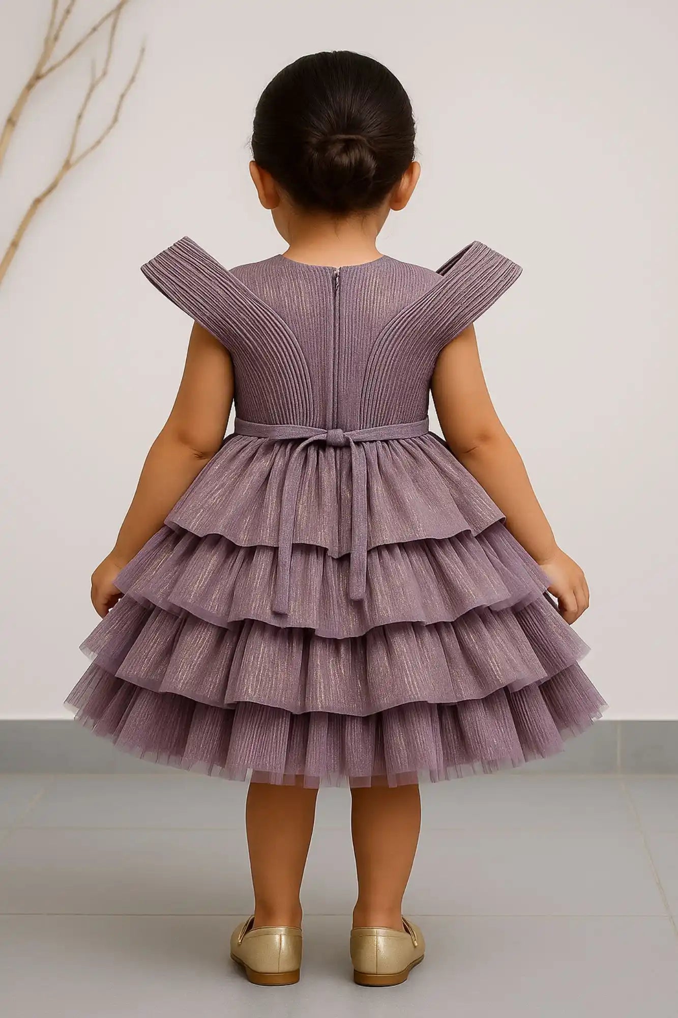 Lavender Bow Embellished Party Wear Frock For Girls
