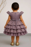 Lavender Bow Embellished Party Wear Frock For Girls