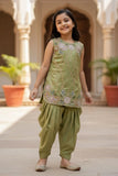 Olive Green Embroidered Patiala Suit For Girls