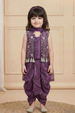 Purple Embroidered Dhoti Skirt Set For Girls