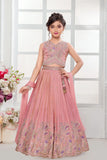 Pink Embroidered Lehenga Choli Set with Dupatta For Girls