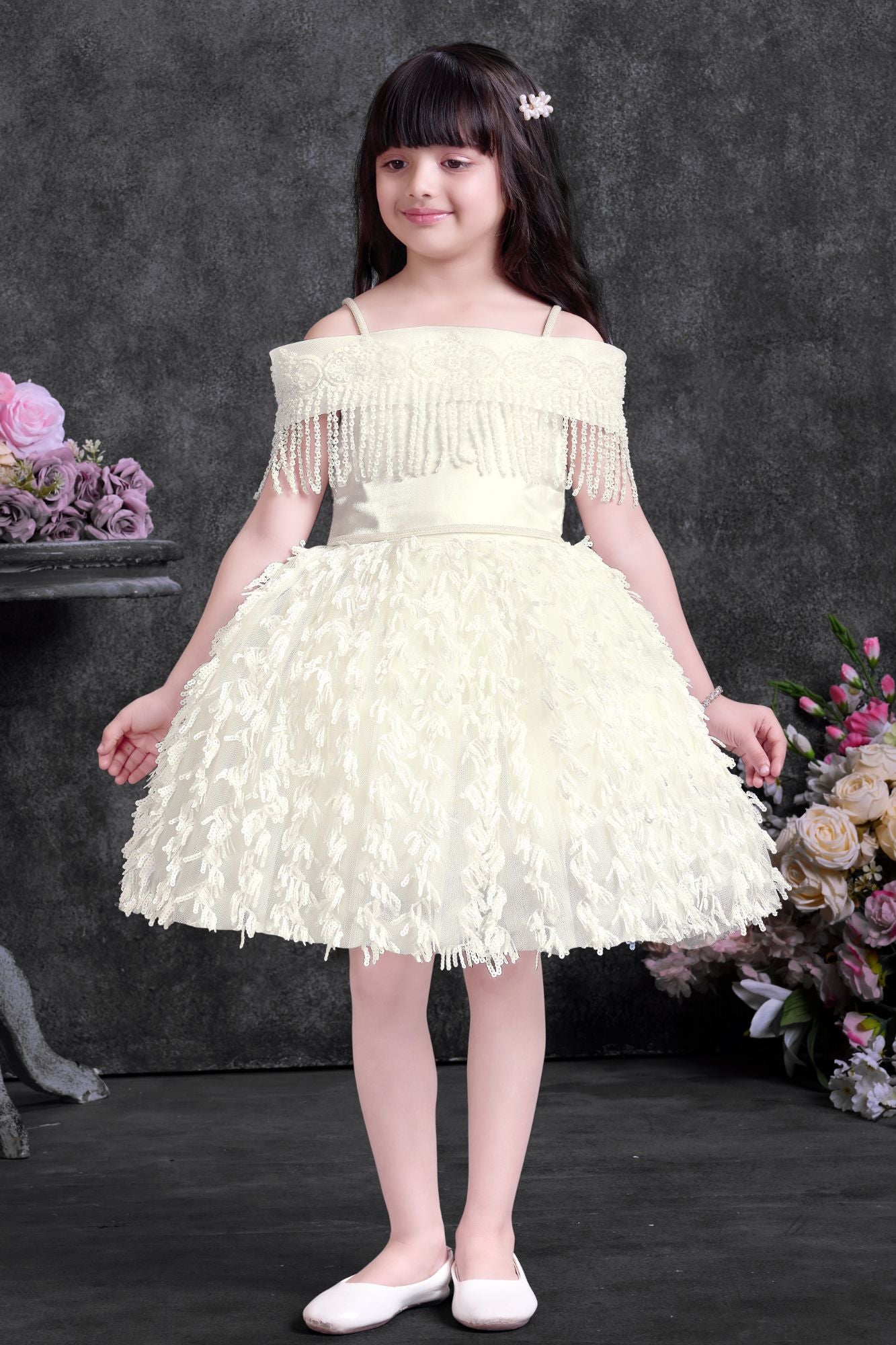 White Embellished Party Wear Frock For Girls