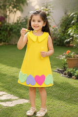 Girls Lemon Yellow Heart Applique Party Frock