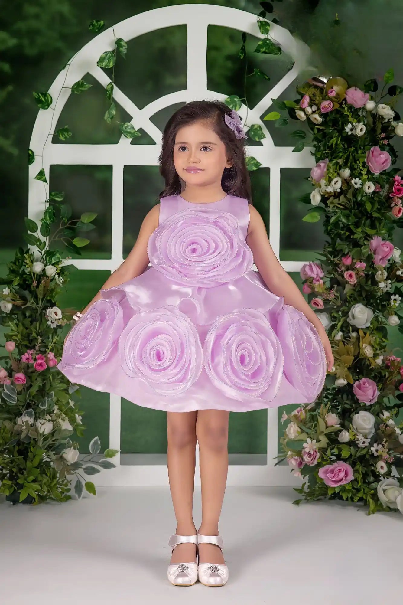 Blooming Princess Lilac Rosette Embellished Party Frock For Girls