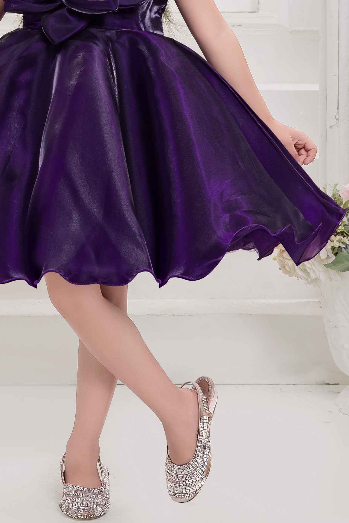 Violet Sleeveless And Floral Embellished Frock For Girls