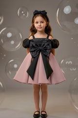 Girls Black And Dusty Pink Bow Detail Party Wear Frock