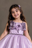 Lavender High-Low Party Wear Frock with Sequin Bow For Girls