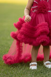 Pink Party Frock with Ruffled Layers and Statement Bow and Tailback For Girls