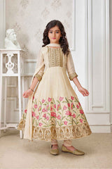 Ethnic Fawn Anarkali With Sequins And Embroidery Work For Girls