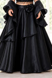 Black Sequin One-Shoulder Organza Lehenga Set For Girls