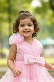 Pink Tulle Party Wear Frock with Oversized Bow For Girls