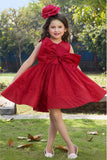Red Party Wear Frock With Bow Embellished For Girls