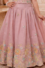 Girls Onion Pink Floral Embroidered Lehenga Choli with Dupatta