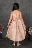 Rosette Bloom Golden High-Low Party Wear Frock For Girls