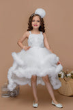White Sequin High-Low Layered Party Frock with Bow For Girls