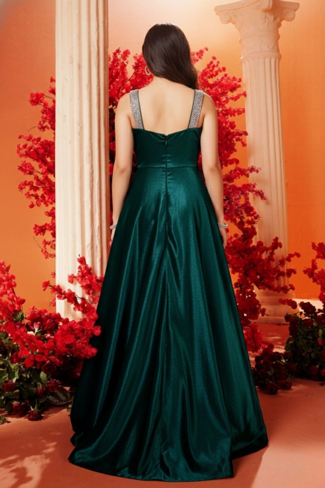 Designer Teal Shimmer Embellished Ballroom Gown For Girls