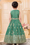 Green Floral Brocade Lehenga Choli Set For Girls