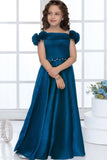 Peacock Blue Embellished Off-Shoulder Party Gown For Girls