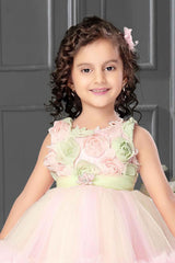 Pink Ruffle Frock With Floral Embellishment For Girls - Lagorii Kids