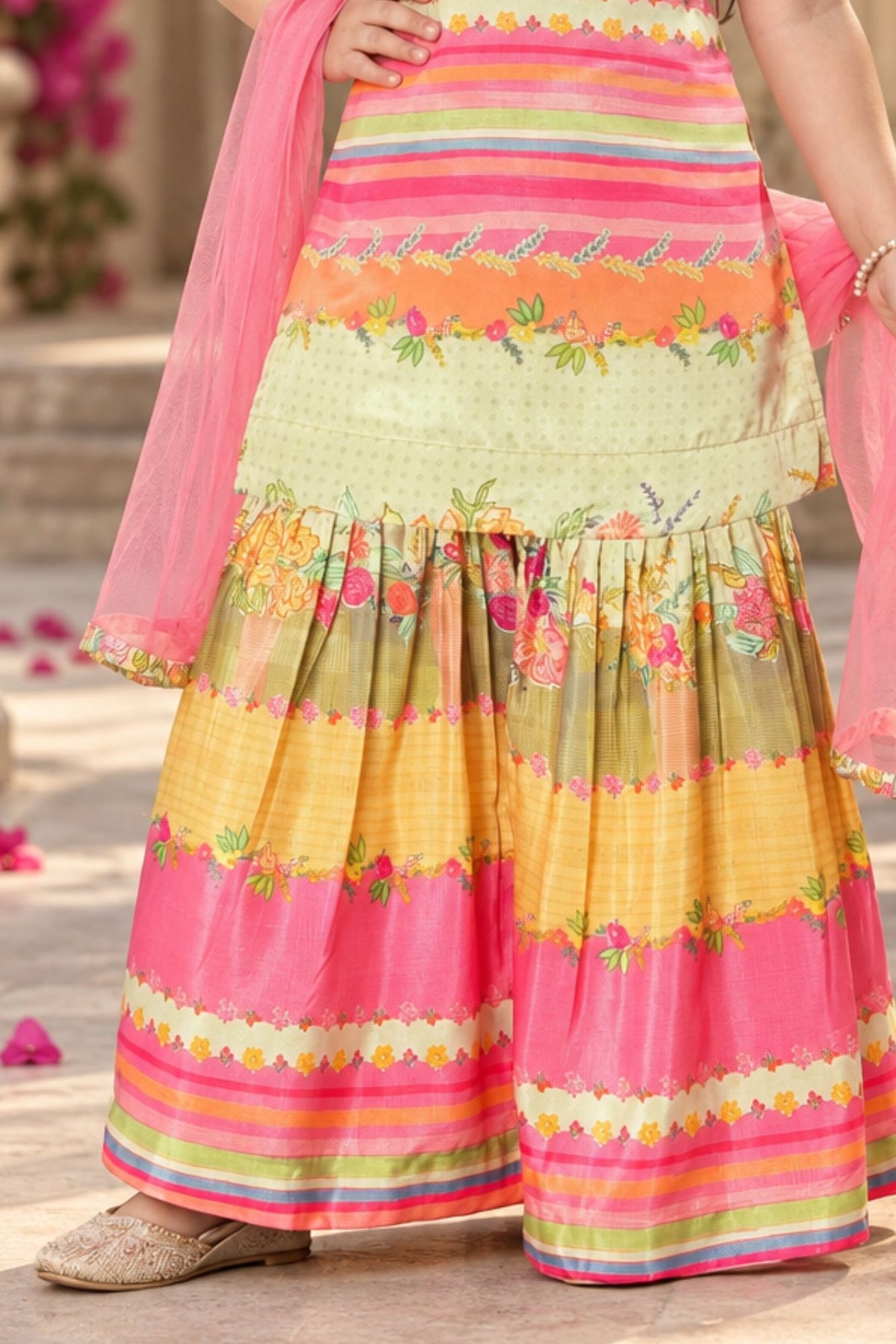 Multicolor Printed And Mirror Work Sharara Set For Girls
