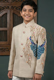 Boys Beige Jodhpuri Suit with Peacock Embroidery