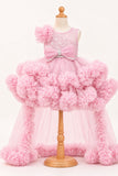 Girls Pink Floral Net High-Low Party Frock