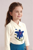 Girls White Floral Embroidered Top with Teal Green Pleated Palazzo Pants Set