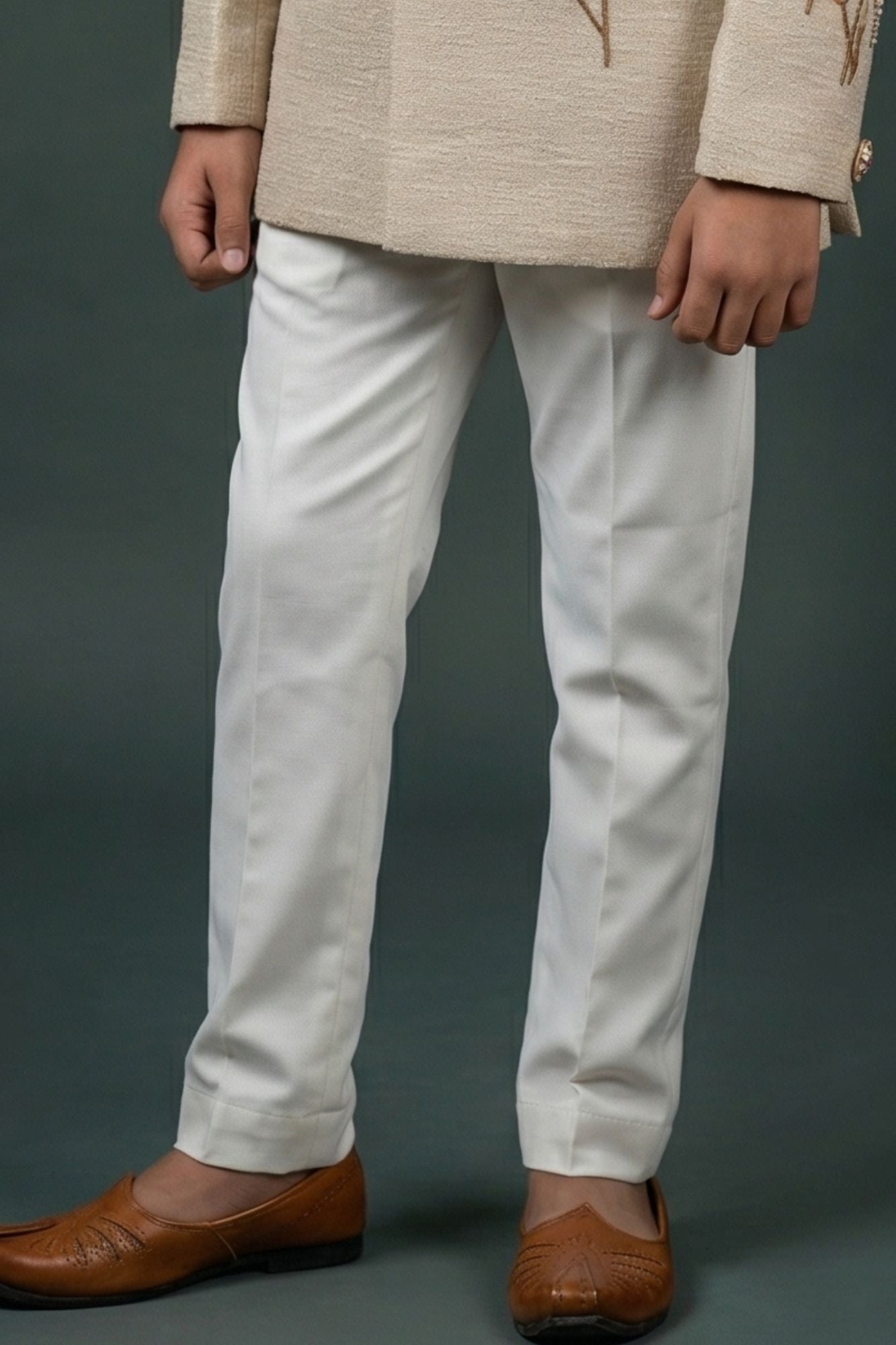 Boys Beige Jodhpuri Suit with Peacock Embroidery