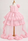 Girls Pink Floral Net High-Low Party Frock
