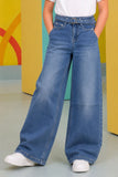 Girls Blue Washed Straight Fit Leg Jeans With Belt
