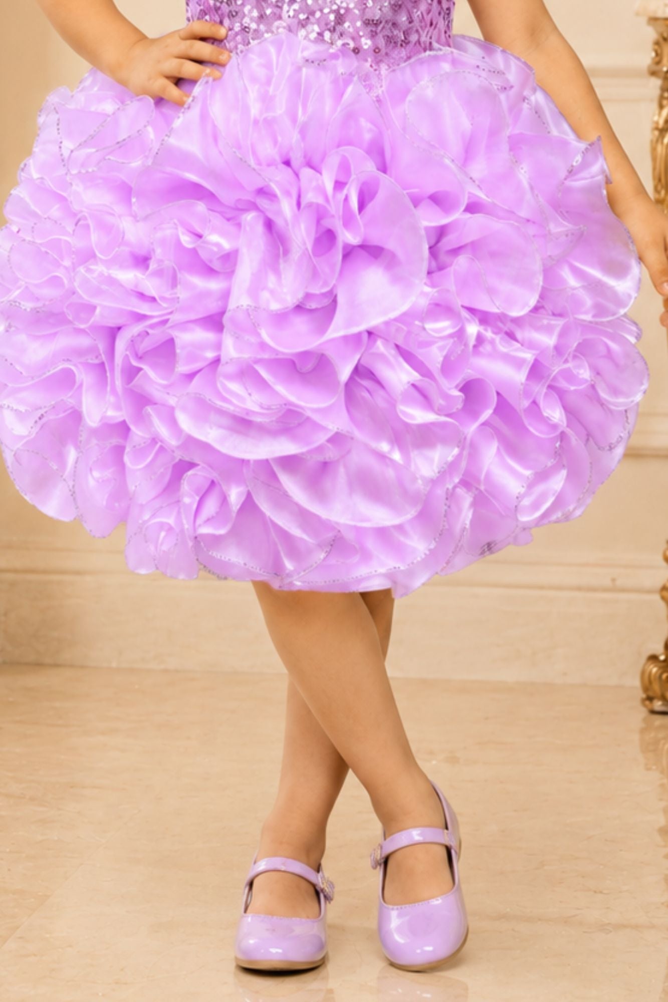 Girls Lavender Sequin Ruffle Party Wear Frock