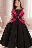Black Sleeveless With Bow Embellished Gown For Girls