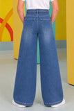 Girls Blue Washed Straight Fit Leg Jeans With Belt