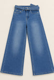 Girls Blue Washed Straight Fit Leg Jeans With Belt