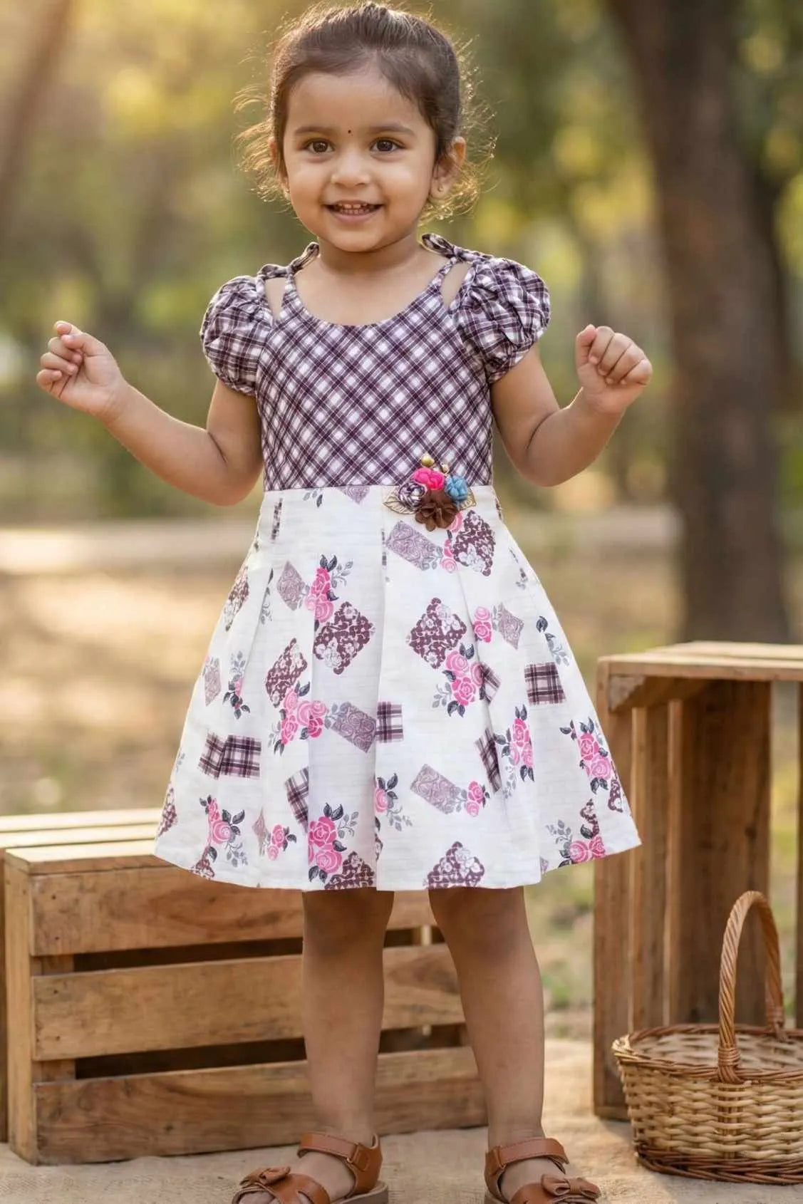 Lavender Checkered Casual Frock For Girls