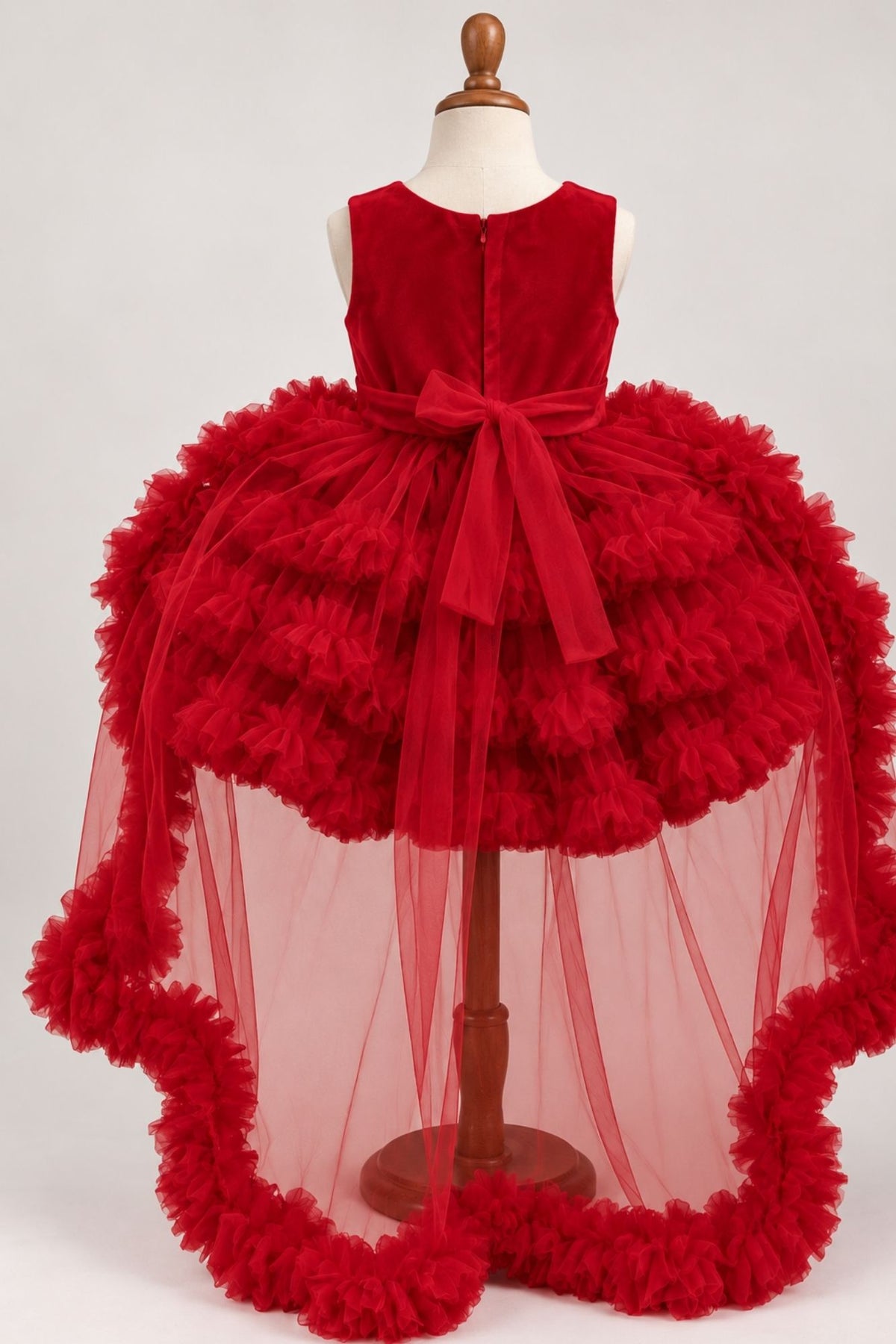 Girls Red Sequin High-Low Party Wear Frock