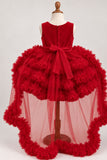 Girls Red Sequin High-Low Party Wear Frock