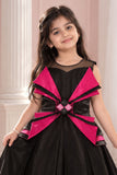 Black Sleeveless With Bow Embellished Gown For Girls