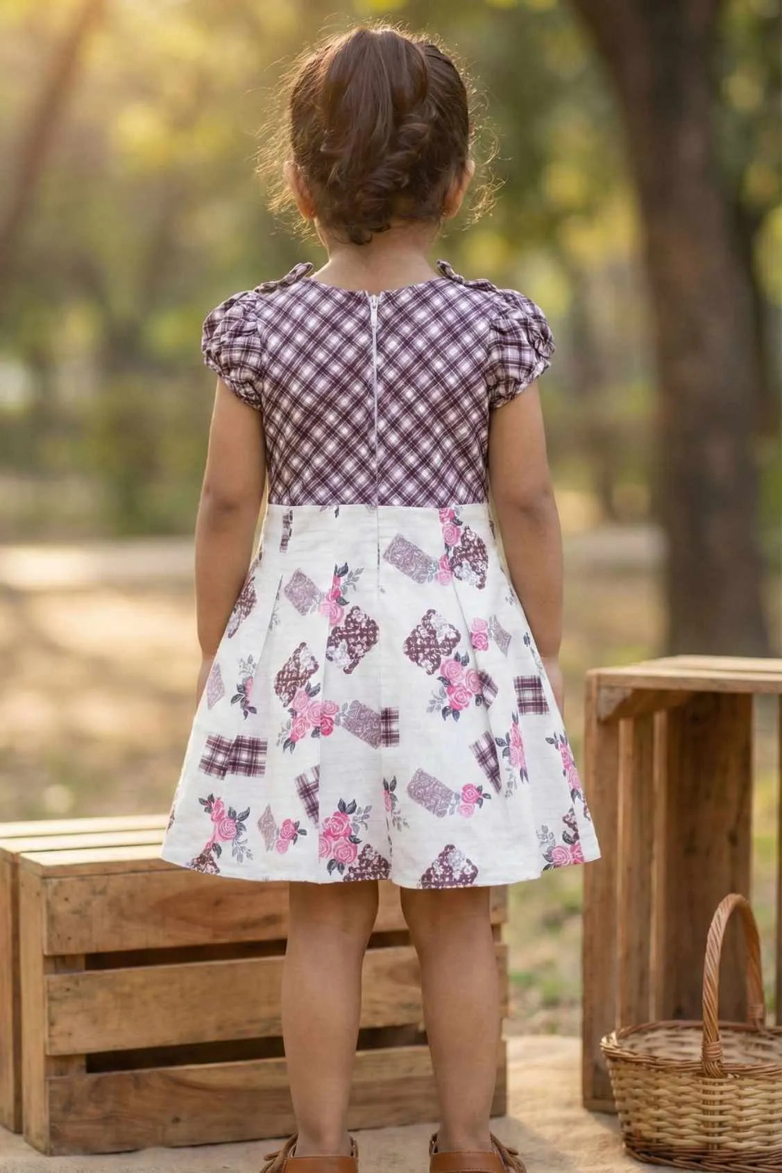 Lavender Checkered Casual Frock For Girls