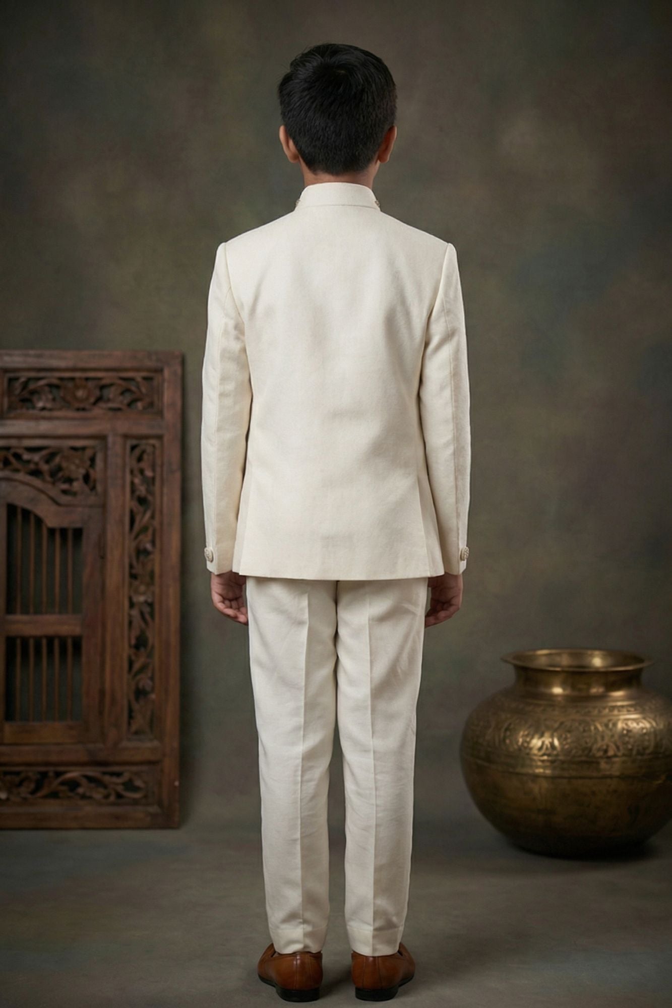 Boys Ivory Jodhpuri Suit with Royal Crest Embroidery