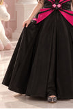 Black Sleeveless With Bow Embellished Gown For Girls
